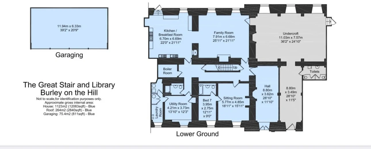 Floor plan of the Lower Ground, with the rooms pictured below outlined