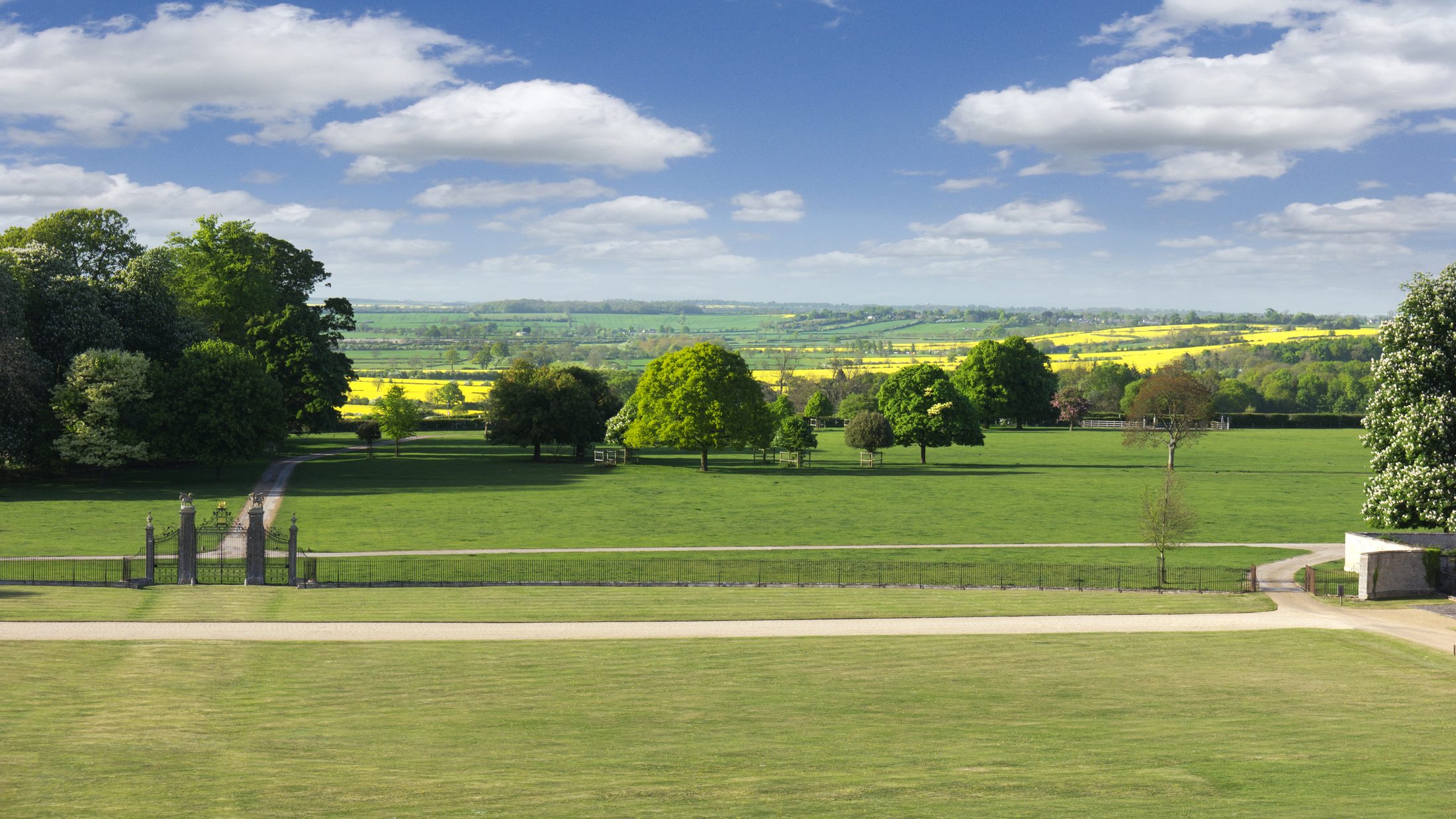 A wider view over farmland beyond the park