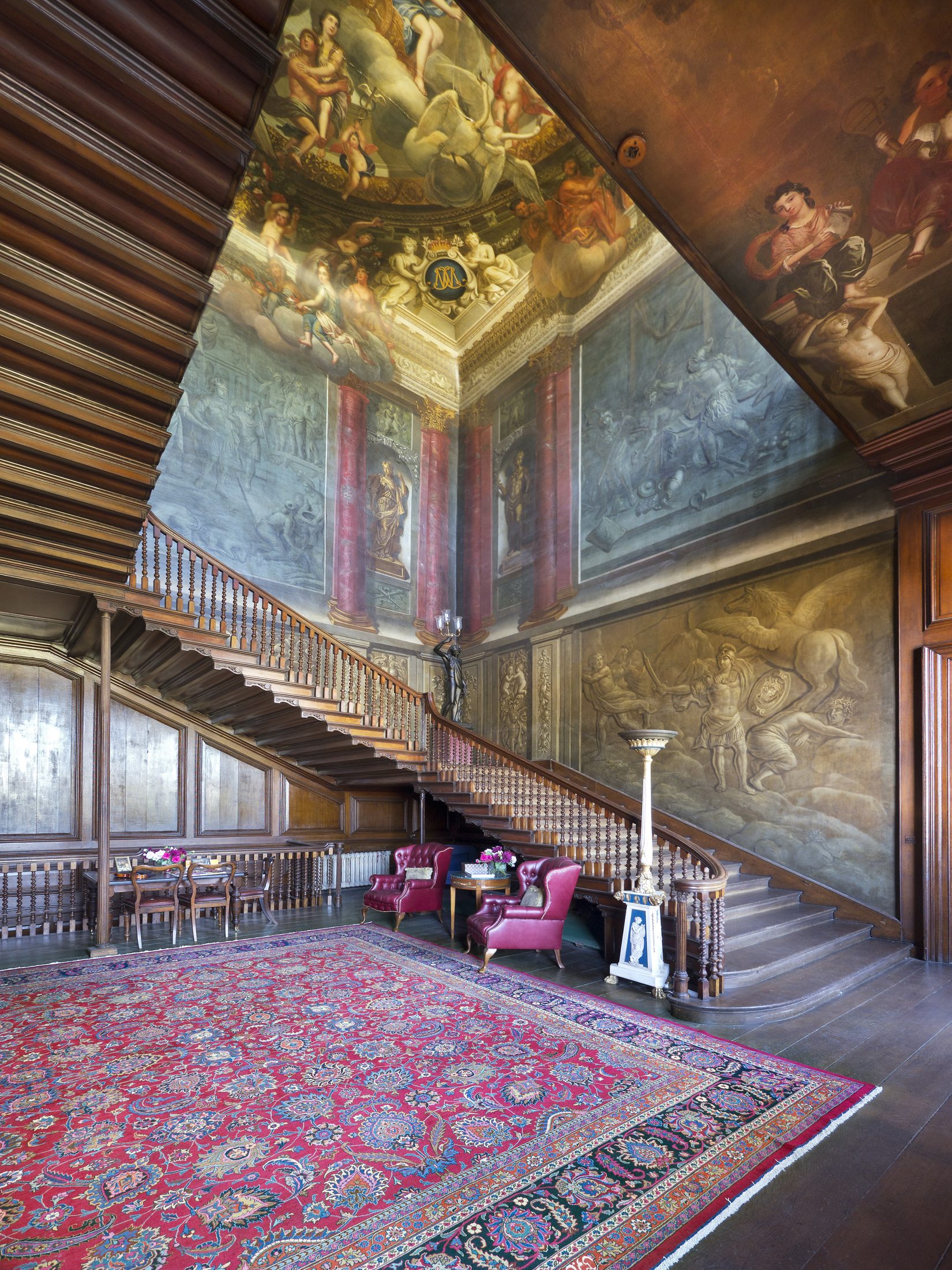 Looking up through the Great Stair at more of Lanscroon's murals and trompe l'oeil