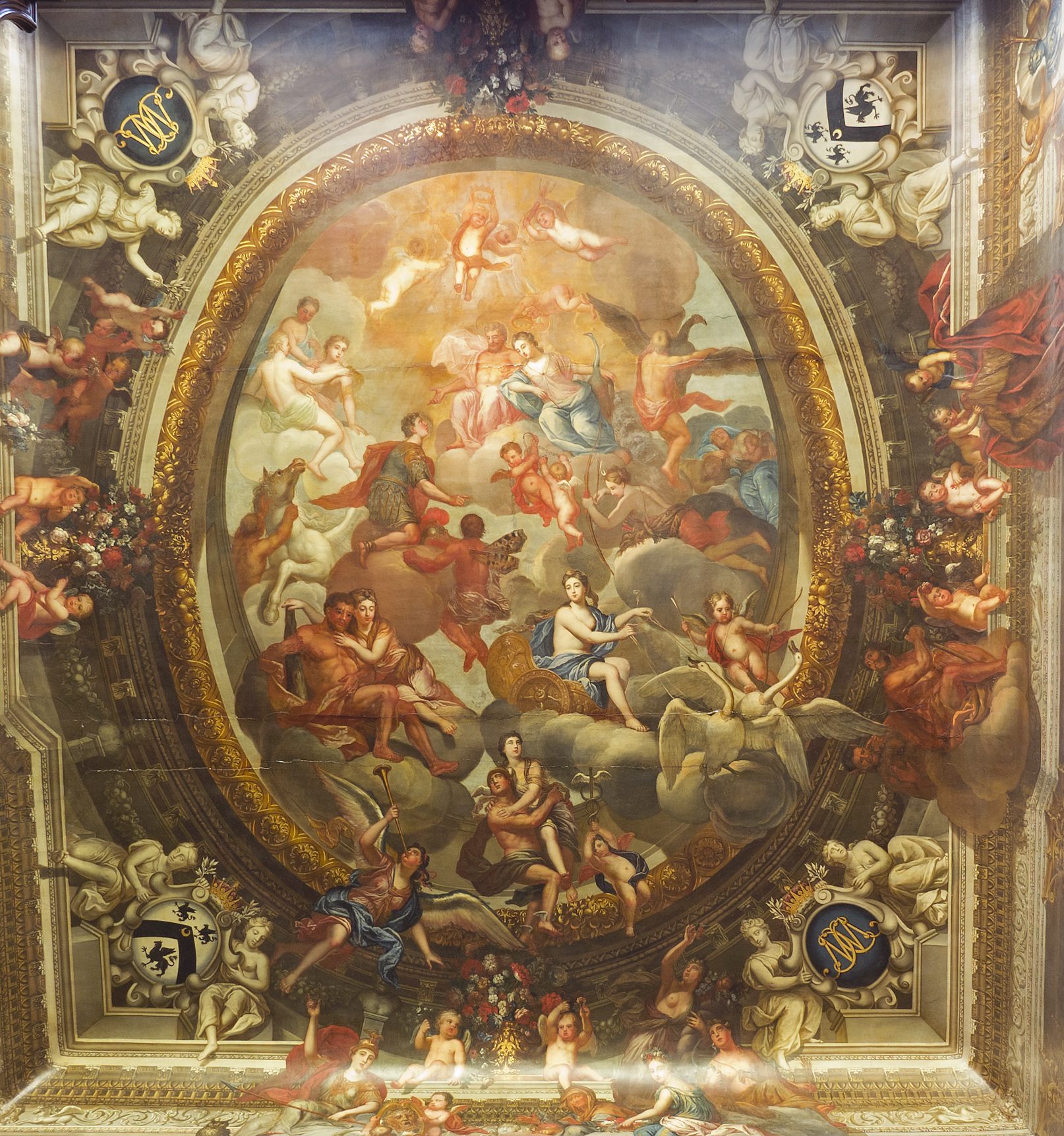 The oval ceiling mural of the Great Stair, painted by the baroque decorator Gerard Lanscroon
