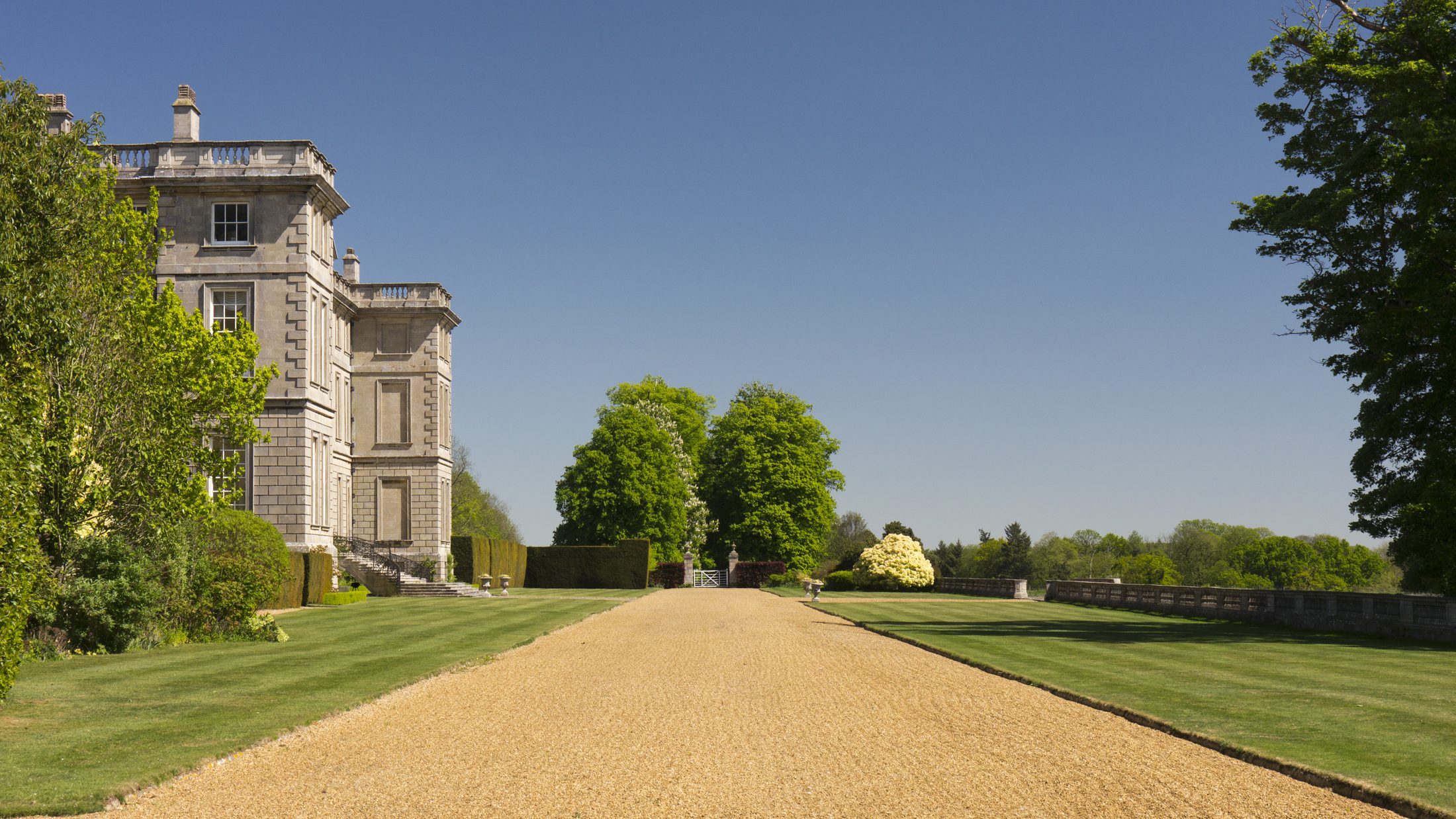 The terrace outside the south door of the house, looking east